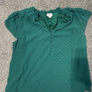 J. Crew Teal Blouse with Textured Dots